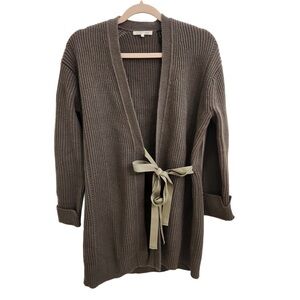 Helmut Lang Green Knit Cardigan with Satin Tie Belt – Size XS